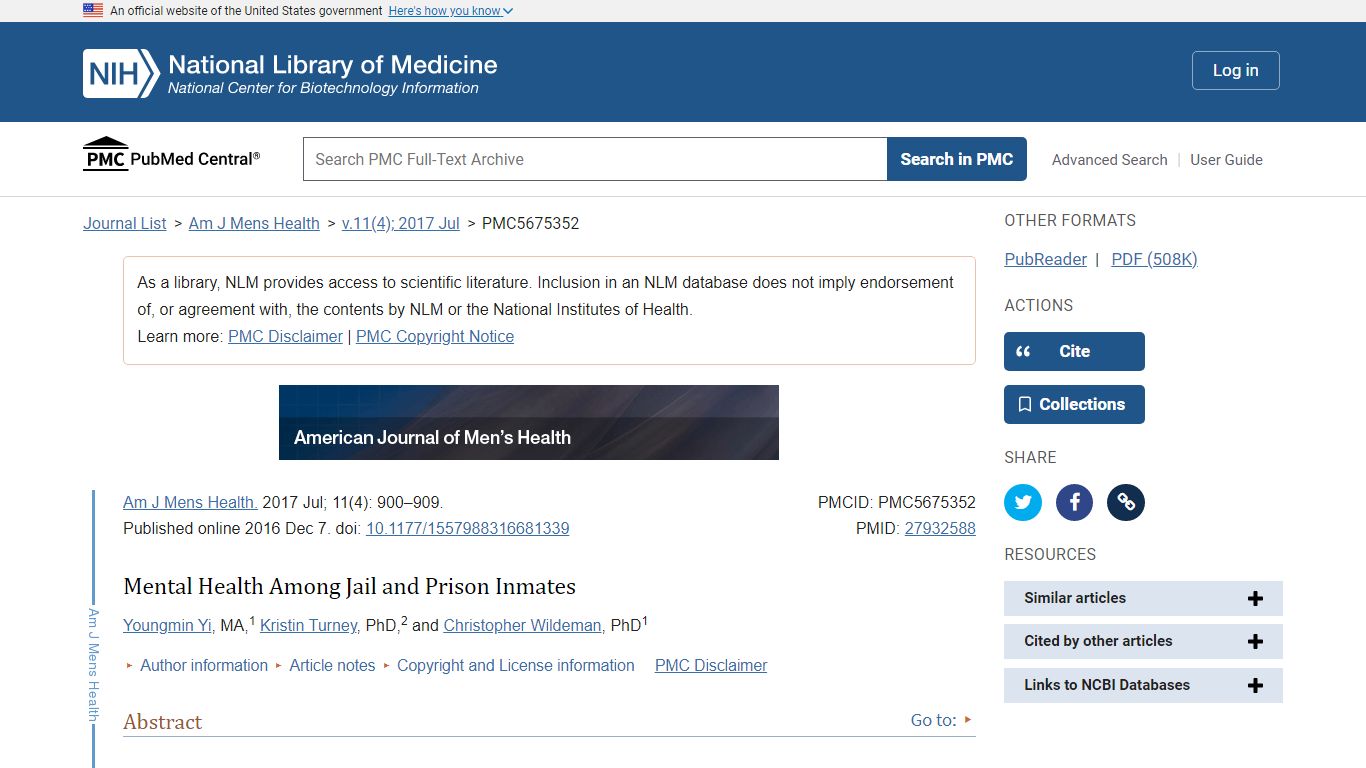 Mental Health Among Jail and Prison Inmates - PMC